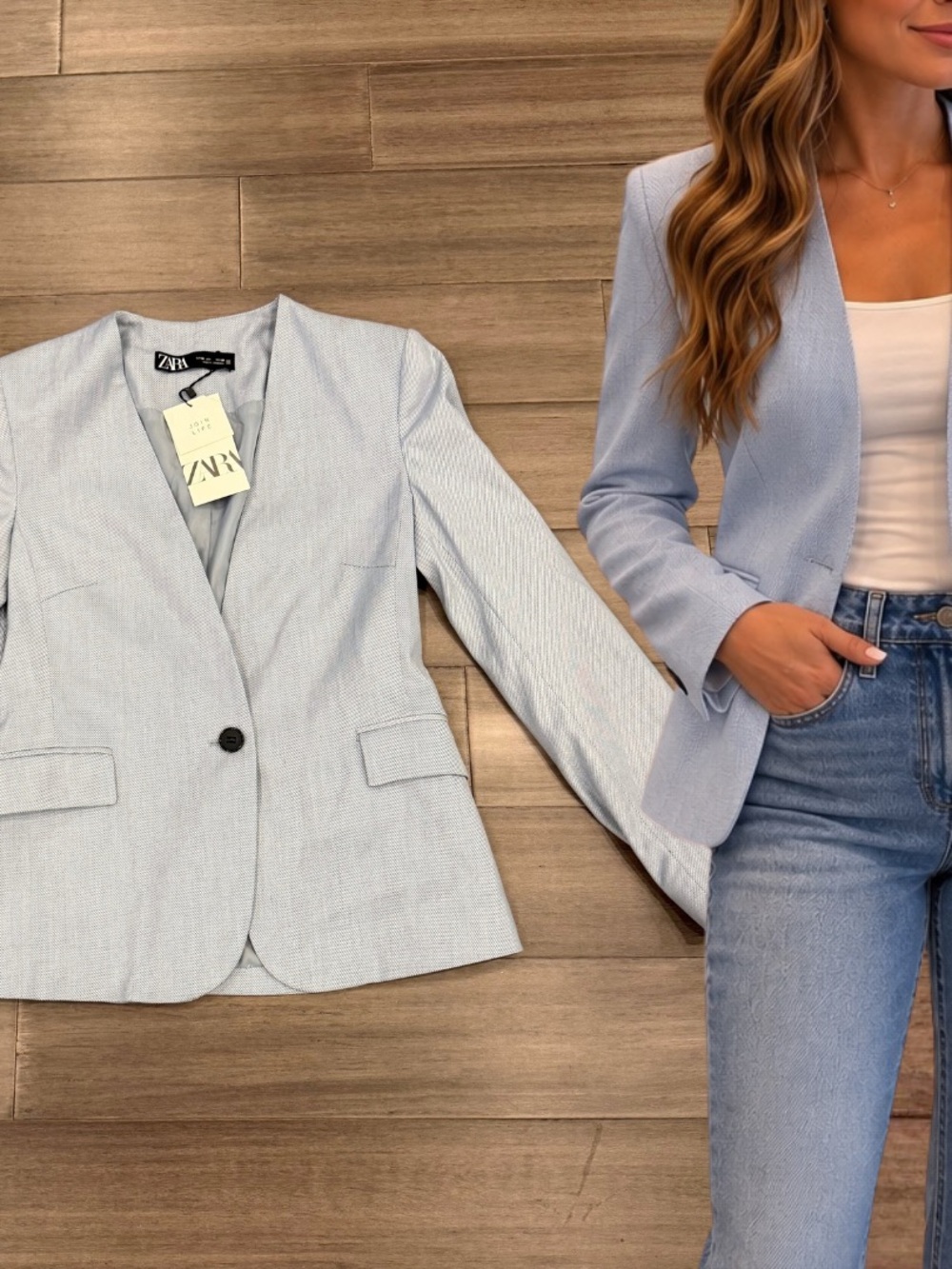 Zara Pale Blue Tailored Women's Blazer Fits Size Small